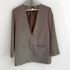 Vtg Ali Miles Women’s 12 Black Tan Houndstooth Blazer  Academia Classic